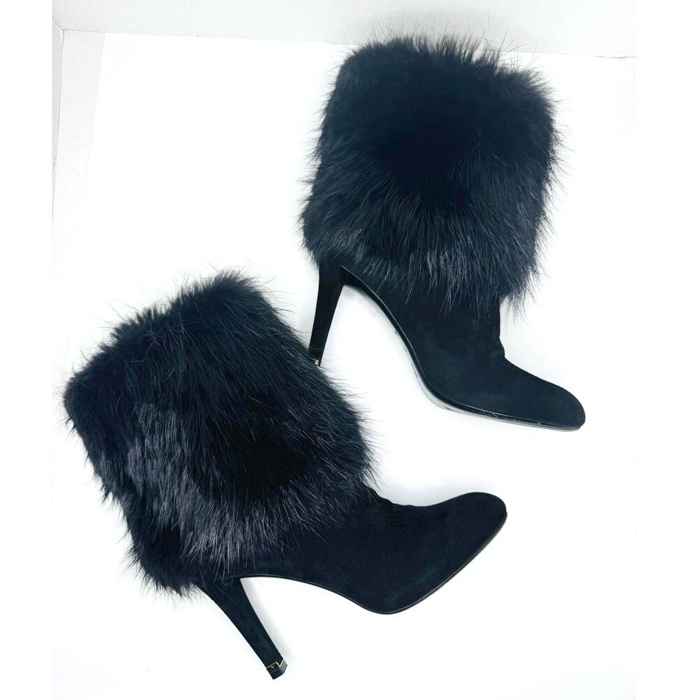 Louis Vuitton Black Suede Beaver Fur Ankle Boots Designer EU 38.5